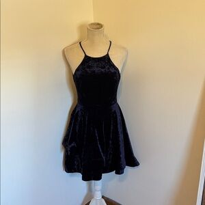 B. Darlin Crushed Velvet Halter Skater Dress